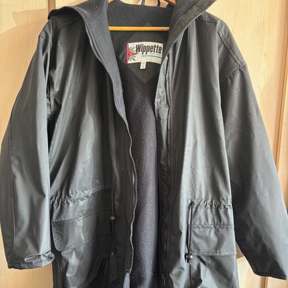 Vintage Wippette Rainthings Black Vinyl Lined Hooded Raincoat Size‎ Large L Mens